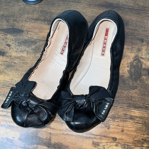Prada Shoes - Prada Black Leather Bow Ballet Flats